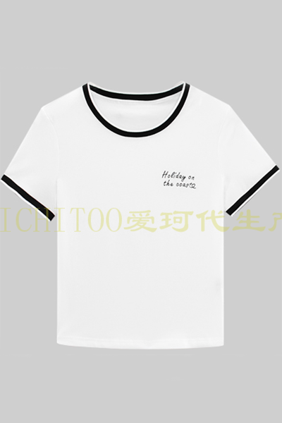 橫機領(lǐng)圓領(lǐng)繡花T恤